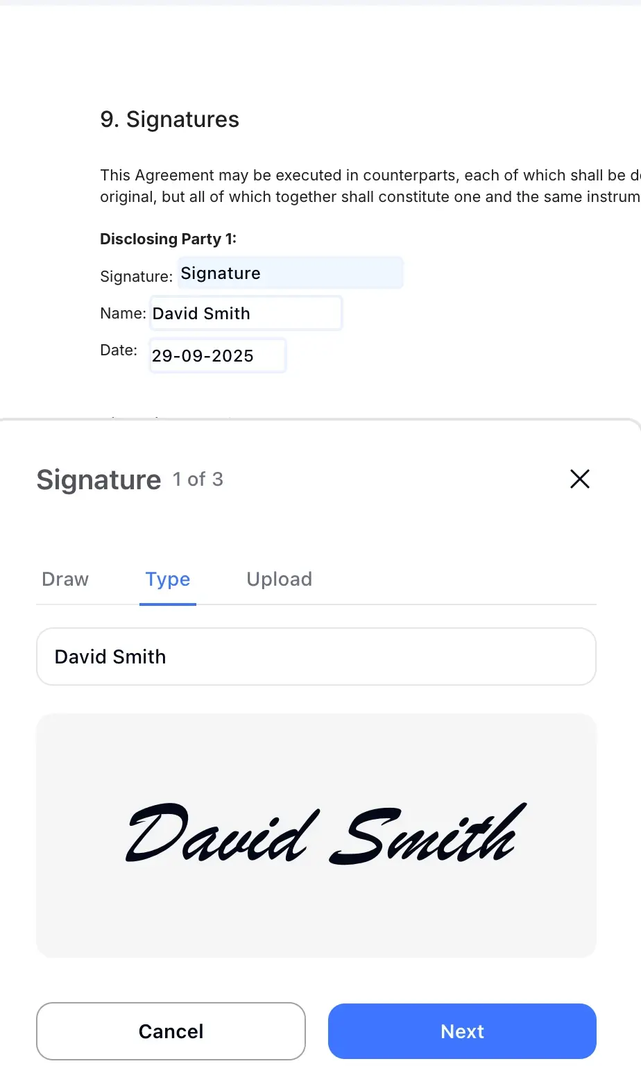 Mobile Signing Interface